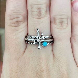 Saguaro Cactus and Turquoise Stacking Ring Set